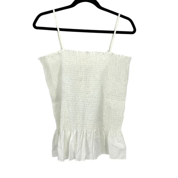 Maeve Anthropologie Linen Blend Smocked Peplum Cami Top Womens Sz Large White - Picture 1 of 7